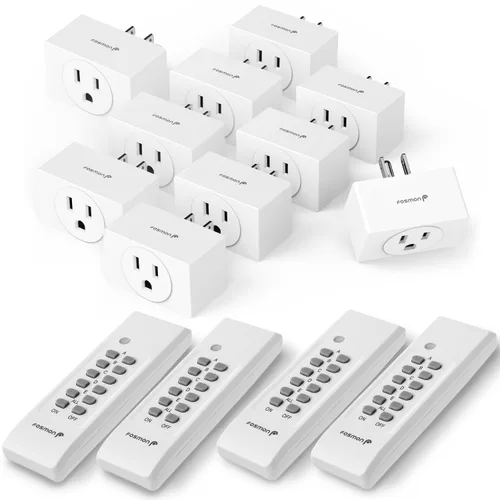 Vista 9 de Fosmon Enchufe de toma de control remoto inalámbrico para interiores, interruptor de luz de encendido/apagado a pilas para toma de corriente