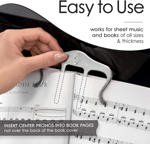 Vista 2 de Clip para libro de música, soporte para libros de piano Soporte de partituras para libros de piano, teclado e himnarios; mantiene las páginas