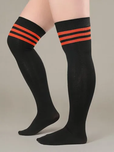 Vista 4 de Century Star Calcetines altos hasta el muslo para mujer, calcetines largos por encima de la rodilla, para atleta, casual, a rayas, hasta la rodilla