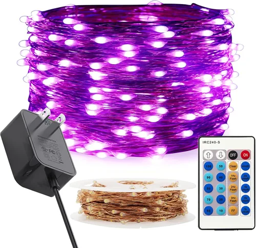Vista 13 de RUICHEN Guirnalda de luces regulables enchufables de 66 pies, 200 luces LED de alambre de cobre con control remoto, blanco cálido