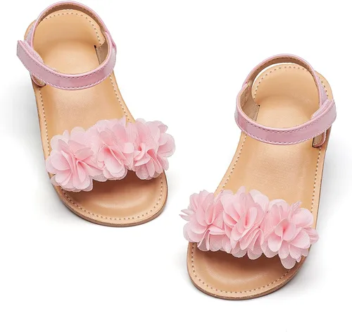 Vista 68 de Sandalias de verano para niñas con puntera abierta, sandalias planas de princesa con suela cómoda D742 Oro
