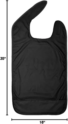 Vista 8 de Betty Dain - Babero para adulto con recogedor de migas, impermeable, color negro Protector de ropa lavable reutilizable mantiene la ropa limpia a