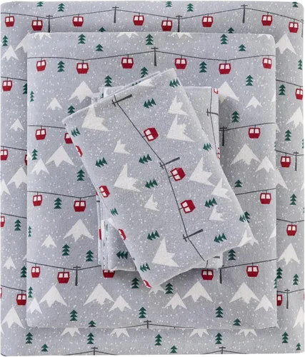 Vista 29 de Woolrich - Juego de sábanas de algodón con estampado de dijes de cabaña, sábanas de franela 100% algodón, juego de ropa de cama cálido y mullido