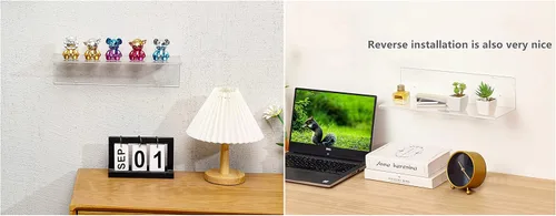 Vista 5 de CY craft Estantes flotantes transparentes, 2 estantes decorativos de almacenamiento de pared con ganchos de toalla desmontables, estantes acrílicos