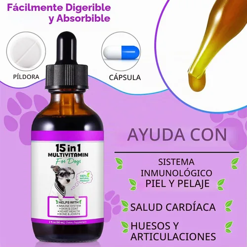 Vista 9 de Gotas multivitamínicas 15 en 1 para perros, gotas multivitamínicas líquidas