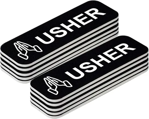Vista 13 de Usher - Placa de identificación de 1 x 3, color negro, manos orantes (paquete de 3)