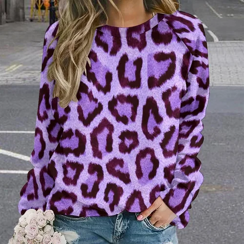 Vista 2 de GELEGLAER Sudadera con estampado de leopardo para mujer, cuello redondo, sin botones, estética, con estampado 3D, adorable