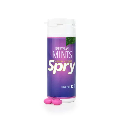 Vista 3 de Spry Xylitol Berry Blast Mints Caramelos sin azúcar - promueve la salud oral, aumenta la producción de saliva, detiene el mal aliento, sin OGM, sin