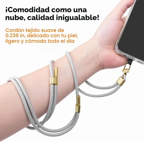 Vista 5 de Cordón universal para teléfono celular, correa antirrobo ajustable para el cuello para iPhone 17 Pro Max, 2 parches de teléfono, almohadillas