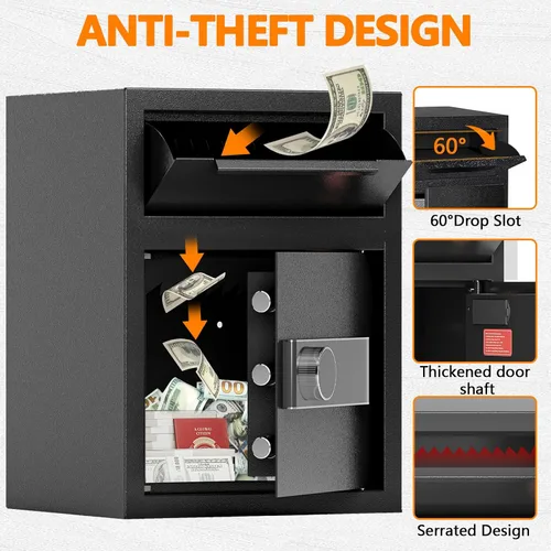 Vista 3 de Caja fuerte de depósito ignífuga de 2.0 pies cúbicos, caja de seguridad con ranura de depósito frontal y cerradura con combinación digital