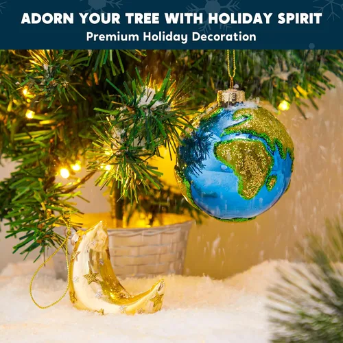 Vista 3 de Joiedomi Adorno colgante para decoración de árbol de Navidad, adornos de vidrio soplado de tierra y luna para regalo de Navidad, decoración