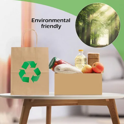 Vista 4 de Joybe Paquete de 50 bolsas de papel marrón medianas de 8x4.75x10 pulgadas con asas al por mayor, bolsas de regalo de papel kraft para favores