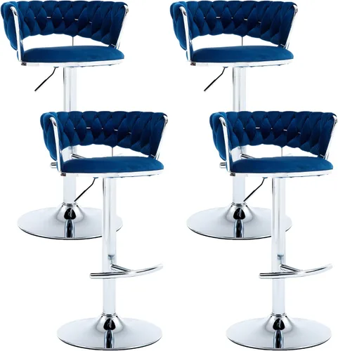 Vista 24 de Juego de 2 taburetes de bar de terciopelo giratorios con base de metal dorado, taburetes de bar modernos de altura de mostrador para cocina, pub