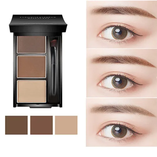 Vista 2 de Polvo de cejas disco de cejas de tres colores impermeable para cejas, kit de maquillaje de cejas para dar forma a las cejas naturales