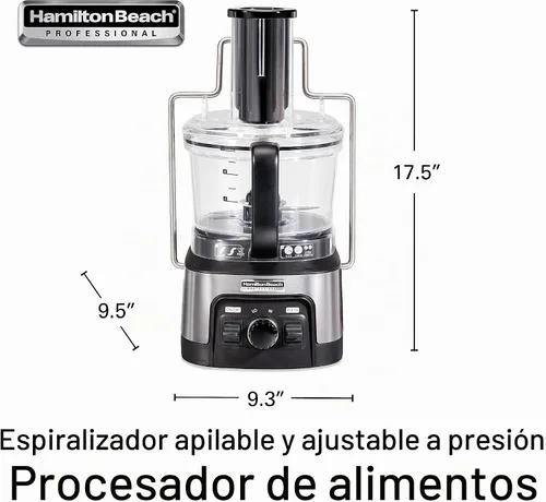 Vista 8 de Hamilton Beach Professional Stack & Snap - Procesador de alimentos y espiralizador de verduras para rebanar, triturar y amasar, canal