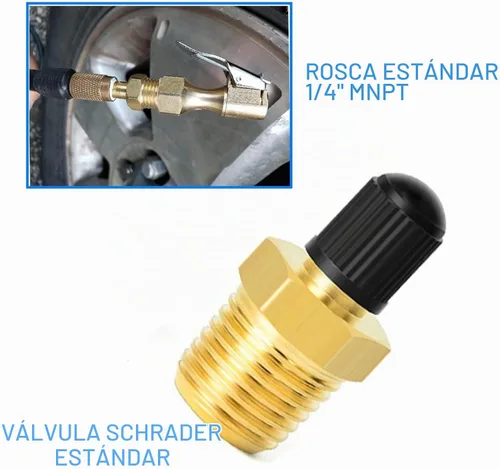 Vista 7 de Adaptador de inflador de aire de latón de 1/4 NPT (M) a válvula Schrader estándar (M), válvula de tanque, conector de inflador de neumáticos