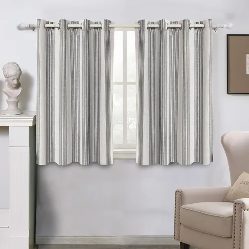 Vista 27 de DriftAway Chris Linen - Cortinas opacas con capa térmica y reductora de sonido, 63 pulgadas de largo para dormitorio, cortinas estampadas a rayas