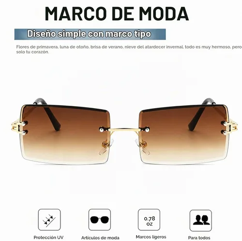Vista 4 de Lentes rectangulares de sol Dollger, sin marco, cuadrados, ultraligeros, UV 400, a la moda, unisex. A: marrón oscuro
