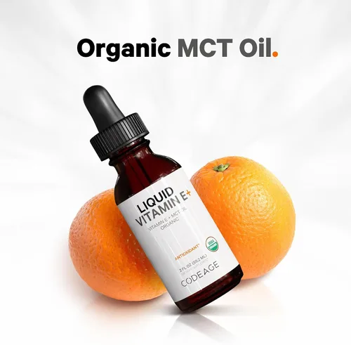 Vista 5 de Codeage Vitamina E líquida - Vitamina E orgánica certificada por el USDA, suministro de 2 meses - Acetato de tocoferol D-alfa, aceite de MCT