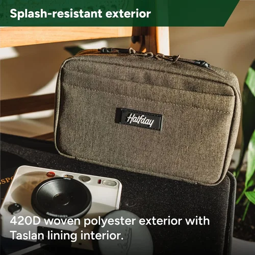 Vista 4 de Halfday Sidekick Tech - Kit organizador Soporte abatible para teléfono/tableta, bolsa con cremallera plana con Power Mesh y elástico para cable