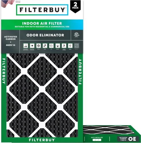 Vista 11 de Filterbuy Filtro de aire MERV 8 de 10 x 10 x 1 pulgadas, defensa de olores y alergias con carbón activado (paquete de 2), filtros electrostáticos