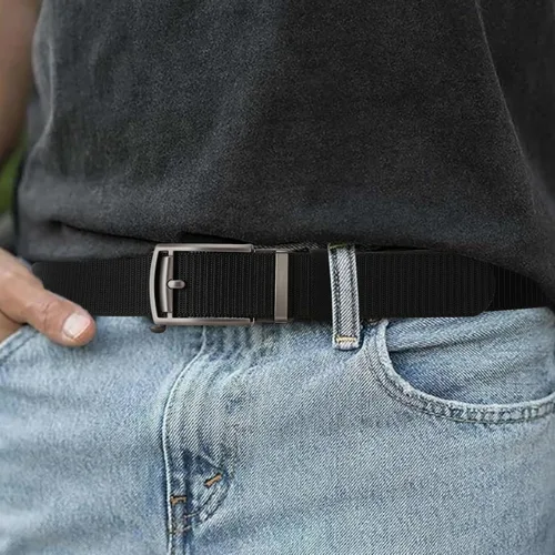 Vista 6 de SENDEFN Cinturones de trinquete de nailon para hombres, cinturón de tela de golf con hebilla ajustable automática jeans casuales