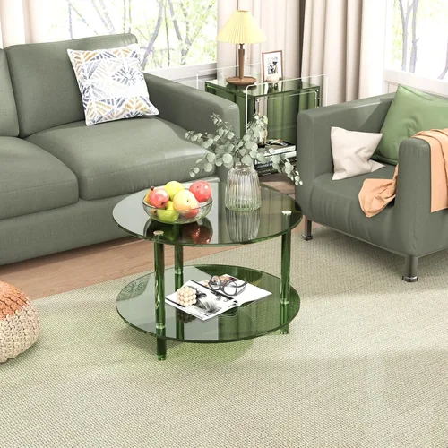 Vista 7 de Mesa de centro acrílica, pequeña mesa de centro moderna redonda para sala de estar, verde