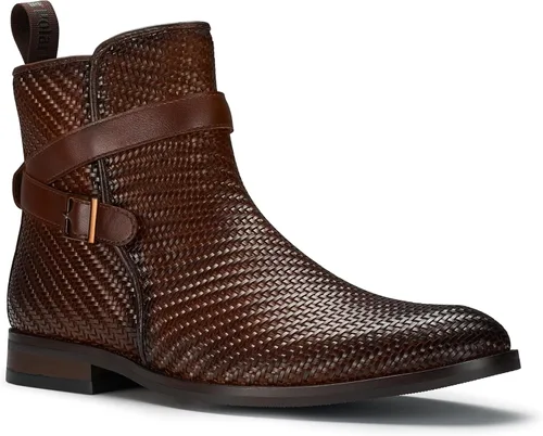 Vista 16 de Polar Fox Botas de ingeniero para hombre Botas de tobillo estilo motocicleta con correas de hebilla y cremallera lateral 1. Negro.