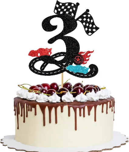 Vista 8 de Decoración para tartas de cumpleaños número 13, decoración para tartas de trece años con purpurina rápida, bandera a cuadros, pista de carreras
