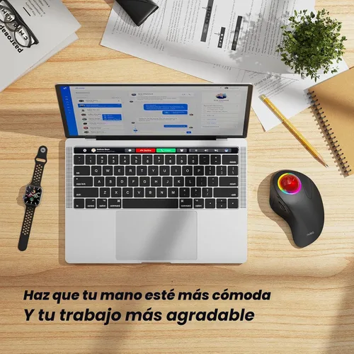 Vista 7 de Nulea M505B Ratón Trackball Inalámbrico, Ratón Ergonómico Recargable RGB Rollerball, Control Fácil con Dedo Índice con 5 DPI Ajustables, Conexión
