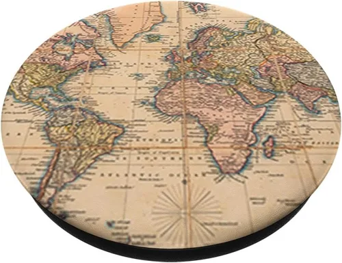 Vista 2 de PopSockets - Fondo de viaje para teléfono y tableta, diseño de mapa del mundo vintage, Negro