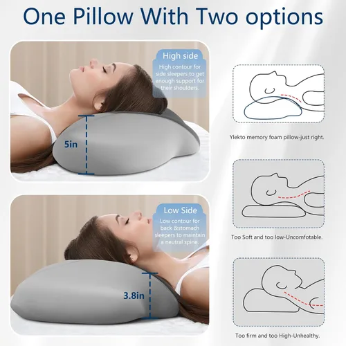 Vista 6 de Almohada cervical para dormir, almohada ergonómica de espuma viscoelástica para aliviar el dolor de cuello, almohadas para dormir de lado