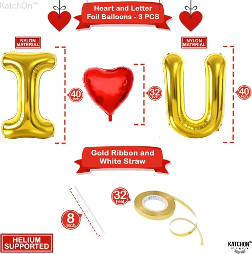 Vista 4 de KatchOn, Globos dorados grandes con texto en inglés "I Love You", paquete de 2005, juego de globos de oso de peluche, decoraciones con texto "I Love