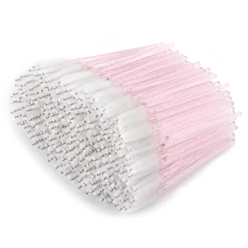 Vista 9 de Tbestmax 100 cepillos desechables para pestañas, varitas de rímel para extensión de pestañas de ojos, cejas y maquillaje, color rosa