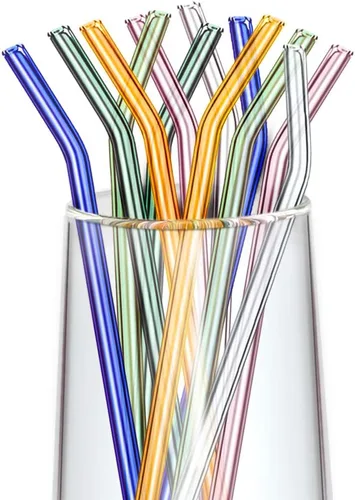 Vista 8 de Pajitas de vidrio dobladas reutilizables ecológicas, paquete de 12 (rosa)