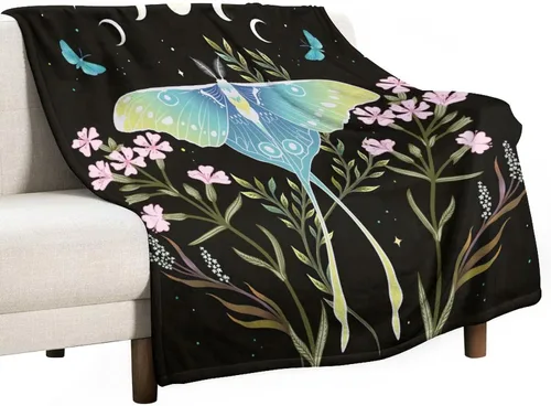 Vista 18 de Manta gótica de franela de polilla abstracta, mágica, bohemia, mariposa, esqueleto, luna, estrellas, manta estética para hombres, mujeres, niñas