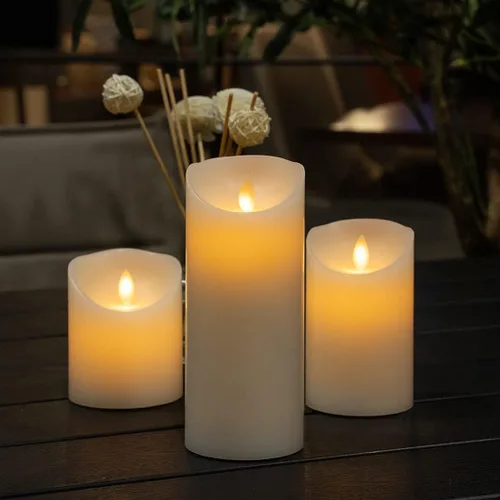 Vista 3 de Fire Tek - Vela de pilar sin llama de 3 x 7 pulgadas, 1 vela LED programable, llama bailarina, para el hogar, bodas y fiestas, vela blanca de pilar