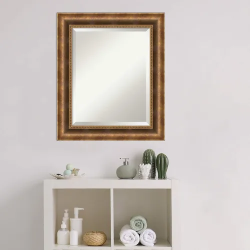 Vista 6 de Amanti Art Espejo de baño de bronce para sobre el fregadero, espejo rectangular de bronce Manhattan de 26 x 22 pulgadas, pequeño marco de madera