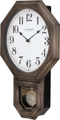 Vista 7 de Reloj de Pared de Péndulo, Relojes de Pared de Péndulo Regulador de Escuela Grandes para Decoración de Sala de Estar, Plástico con Acabado de Roble