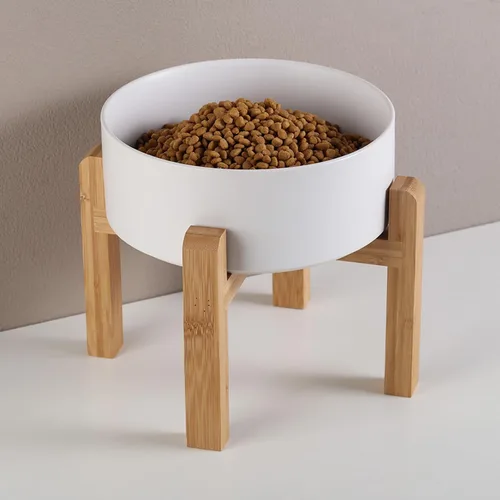 Vista 6 de Cuenco de cerámica elevado o elevado para perros de razas pequeñas y medianas, cuenco de agua con soporte, plato de alimentación de mascotas pesado