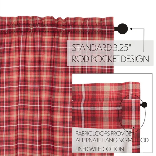 Vista 5 de VHC Brands Cortina festoneada Braxton a cuadros rojos rústicos para sala de estar y dormitorio