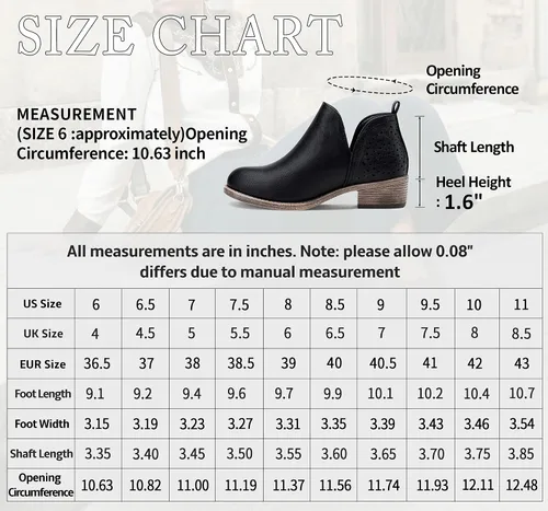 Vista 7 de VEPOSE botas al tobillo para mujer con tacón bajo y grueso, con perforaciones, botas de vaquero