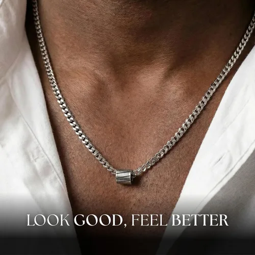 Vista 5 de Galis Cadenas clásicas para hombre, cadena de eslabones cubanos con dije de cuentas pequeñas, acero inoxidable de corte de diamante, collar chapado
