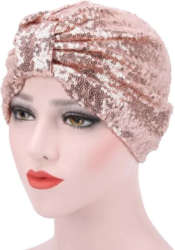 Vista 2 de Turbante Decou S232. Turbante plisado con lentejuelas brillantes para el cabello