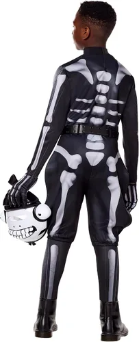 Vista 2 de Spirit Halloween Fortnite Disfraz de calavera de pez juvenil Con licencia oficial Disfraces de juego Traje de esqueleto Fortnite