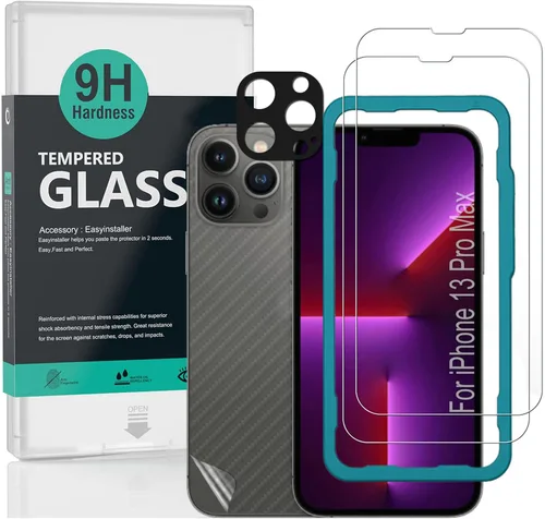 Vista 8 de Ibywind Protector de pantalla para iPhone 13, 2 unidades, vidrio templado de dureza 9H y protector de lente de cámara, con marco de alineación