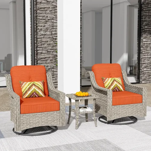 Vista 67 de HOOOWOOO Sofá de patio de 3 plazas de mimbre para exteriores, resistente a todo tipo de clima, con respaldo alto, muebles a juego (beige y bronceado)