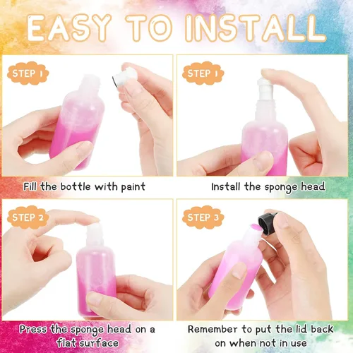 Vista 7 de Patelai 24 botellas vacías de pintura de 2 onzas, prácticas botellas de esponja para pintar con punta de esponja, marcadores de bingo recargables
