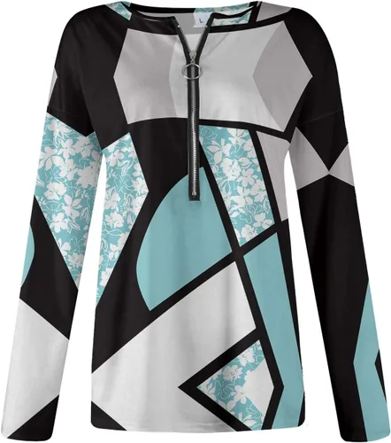 Vista 2 de Sudadera holgada con cremallera de un cuarto para mujer, estilo casual, moderna, atlética, estampada, de manga larga