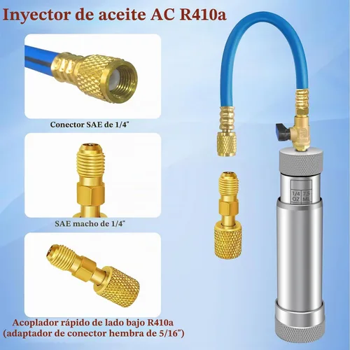 Vista 5 de Inyector de tinte de CA con válvula de cierre, inyector de aceite de CA para R1234yf R134a R410a, inyector de tinte 1234yf con función de prevención